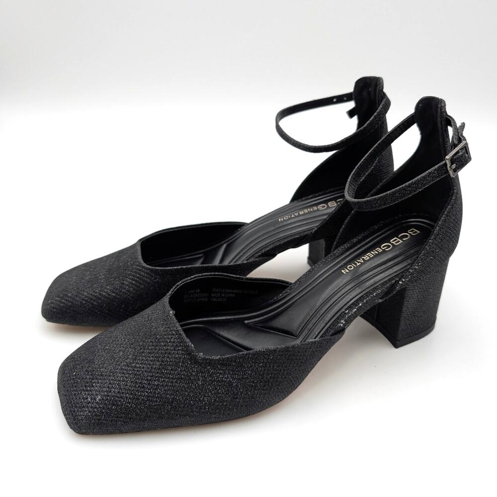 BCBGeneration Rola Shimmery Block Heel Pump Women's Black Size US7.5M EU38